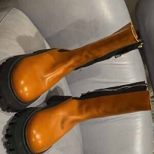 Zara Orange Heeled Boots with Black Soles
